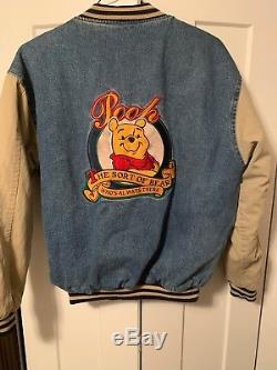 Vintage Disney Store Winnie The Pooh Varsity Denim Jacket Size Mens Medium