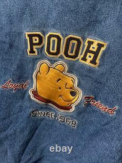Vintage Disney Store Winnie The Pooh Varsity Jean Denim Jacket Mens Size Medium