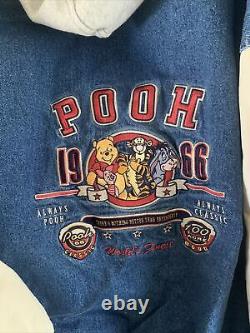 Vintage Disney Store Winnie The Pooh Varsity Jean Denim Jacket XXL HOODY BOMBER