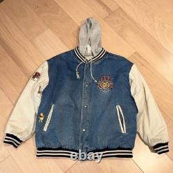 Vintage Disney Winnie The Pooh Denim Bomber Jacket Hooded Size XL