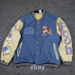 Vintage Disney Winnie The Pooh Varsity Jacket Mens XL Blue 100 Acre Hunny