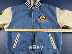 Vintage Disney Winnie the Pooh Always There Bear Denim Varsity Jacket Sz Medium