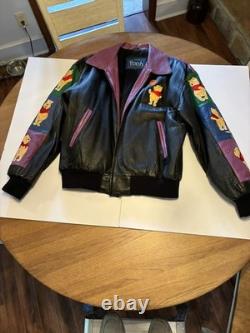 Vintage Disney Winnie the Pooh Black Leather Jacket Unisex Size Large