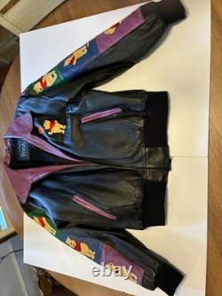 Vintage Disney Winnie the Pooh Black Leather Jacket Unisex Size Large