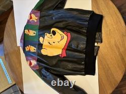 Vintage Disney Winnie the Pooh Black Leather Jacket Unisex Size Large