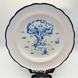 Vintage Disney Winnie the Pooh Blue Toile Stoneware Salad Plate Bowl Set of 4