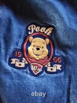 Vintage Disney Winnie the Pooh Varsity Bomber Denim Jacket L Hip Hop Grunge RARE
