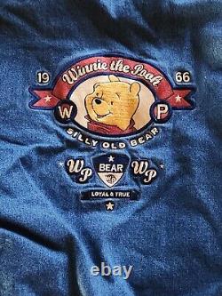 Vintage Disney Winnie the Pooh Varsity Bomber Denim Jacket L Hip Hop Grunge RARE