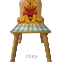Vintage Disney Wooden Winnie the Pooh Child's Chair Plaid Seat Nursery Decor