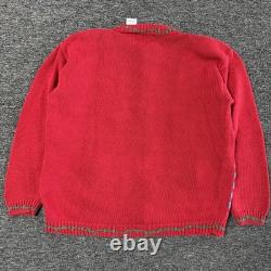 Vintage RARE Disney Store Winnie The Pooh Red Hand Knit Sweater Cardigan Sz L