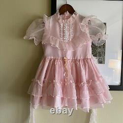 Vintage Sears Winnie The Pooh Pink Sheer Ruffle Lace Party Dress Size 5 Girls