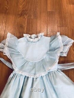 Vintage Sears Winnie the Pooh Blue Swiss Dot Ruffles Lace 36 inches long Size 5