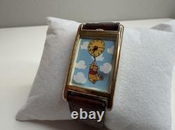 Vintage Timex Disney Winnie the Pooh Tank Watch Gold Leather