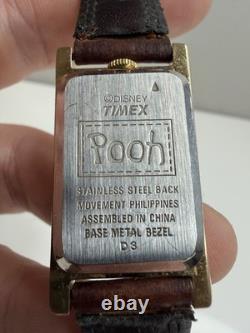 Vintage Timex Disney Winnie the Pooh Tank Watch Gold Leather