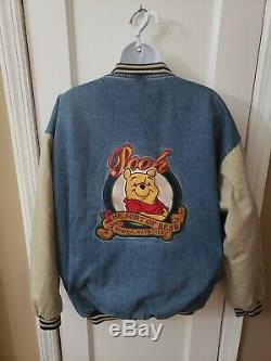 Vintage Uni-Sex Disney Store Winnie the Pooh Varsity Denim Jacket Dize Large 11A