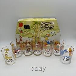 Vintage Winnie The Pooh Drinking Glasses Set Of 7 Glass Cups Witherror From Japan