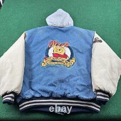 Vintage Winnie The Pooh Jacket Mens M Denim Disney Store Varsity Bomber Coat 90s