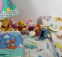Vintage Winnie The Pooh Nursery Set Disney Baby Bedding Lamp Curtains Dolly Lot
