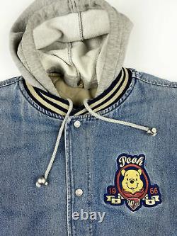 Vintage Winnie the Pooh Varsity Denim Jacket Jean Disney 90s Hooded R4