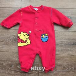 Vtg 90s Disneyland Resort Winnie the Pooh Romper One Piece Red Embroidered 6 Mo