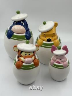 Vtg Disney Winnie the Pooh Tigger Piglet Eeyore Peek-A-Boo 4 Canister Set Green