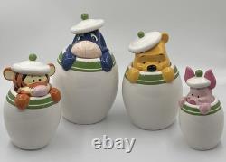Vtg Disney Winnie the Pooh Tigger Piglet Eeyore Peek-A-Boo 4 Canister Set Green