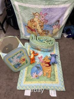 Vtg Rare Winnie The Pooh Classic Red Calliope Crib Bedding 6 Pc Set Blue 90s