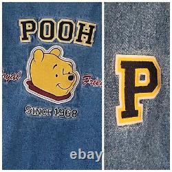 Vtg The Disney Store Winnie The Pooh Denim Jacket Varsity Bomber Adults Size XL