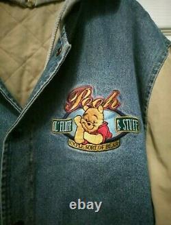 Vtg Winnie the Pooh Disney Store Denim Quilted Varsity Jean Jacket Hood XL 2X 1X