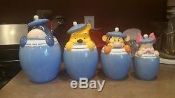 Winnie The Pooh Canister Set Eeyor Tigger Piglet Ceramic Disney Peek a Boo Blue