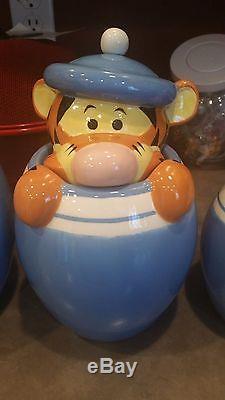 Winnie The Pooh Canister Set Eeyor Tigger Piglet Ceramic Disney Peek a Boo Blue