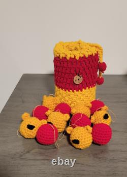 Winnie The Pooh In The Red Pot Set Handmade Crochet Ornaments Made In USA