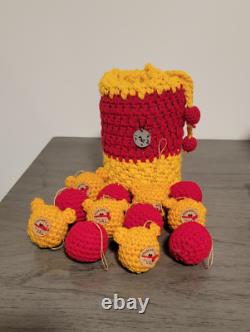Winnie The Pooh In The Red Pot Set Handmade Crochet Ornaments Made In USA