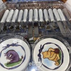 Winnie the Pooh Miniature Collectible China Tea Set Basket Picnic Schylling VTG
