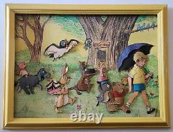 Art mural pop vintage de l'animation Disney des années 1970 Winnie l'Ourson, image signée, pièce unique.