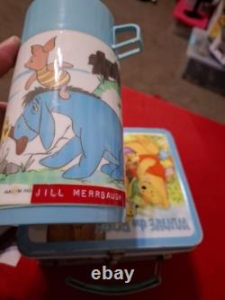 Boîte à goûter vintage en métal Disney Winnie l’ourson de 1976 avec thermos Aladdin