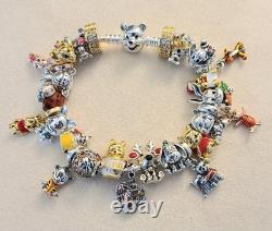 Bracelet charm thème personnages Winnie l'Ourson en argent sterling de 19 cm de long