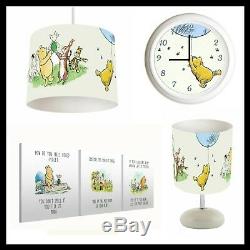 Classique Winnie L'ourson (103) Nursery Set, Lampe, Abat-jour Horloge Impressions Sur Toile