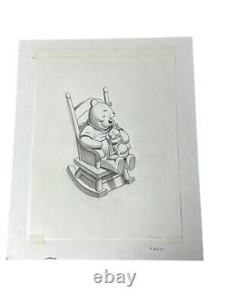 Dessin original au crayon de l'animation de Winnie l'ourson pêchant de Disney