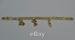 Disney Charm Bracelet Mickey Mouse Winnie L'ourson 14k Or Jaune 7.9 G 3 Breloques