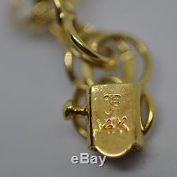Disney Charm Bracelet Mickey Mouse Winnie L'ourson 14k Or Jaune 7.9 G 3 Breloques