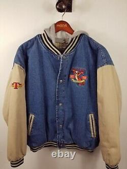 Disney Store Winnie Le Pooh Tigger Denim Khaki Varsity Veste Vintage Taille XL