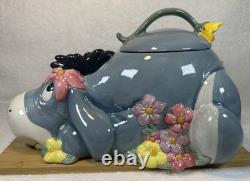 Disney -Vintage- Figurine de boîte à biscuits Eeyore avec fleurs - Années 1990 en bon état
