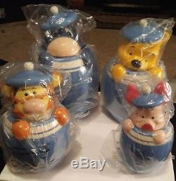 Disney Winnie L'ourson Peek-a-boo Biscuit Jar / Canister Ensemble De 4 En Bleu Nib