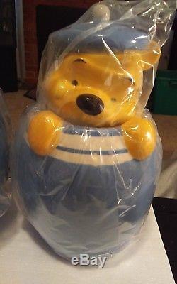 Disney Winnie L'ourson Peek-a-boo Biscuit Jar / Canister Ensemble De 4 En Bleu Nib