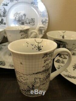 Disney Winnie L'ourson Sketchbook 16 Pces Dîner Et Salade Assiettes Bols Mugs