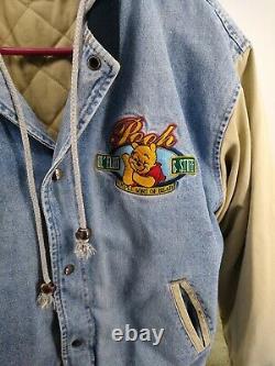 Disney Winnie Le Pooh Brodé Khaki Denim Varsity Veste Taille L Vintage