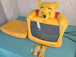 Disney Winnie The Pooh Tv Crt 13 & DVD Player Yellow Combo Set Travaux Voir Vidéo