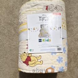 Disney Winnie l’Ourson Ensemble de courtepointe réversible 3 pièces, grand lit/queen