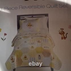 Disney Winnie l’Ourson Ensemble de courtepointe réversible 3 pièces, grand lit/queen